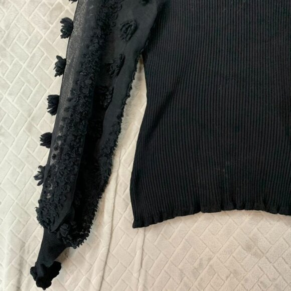 Almost Famous Womens S Sweater Black Ribbed Sheer Long Puff Sleeve Cabin Cottage - Picture 3 of 16